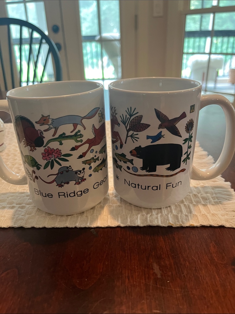 White Ceramic 'Natural Fun' Wildlife Mug. Blue ridge Georgia mugs